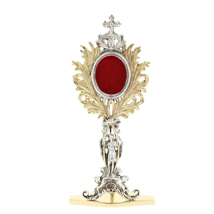 Reliquiario Angelo e Croce in fusione bicolore 34 cm