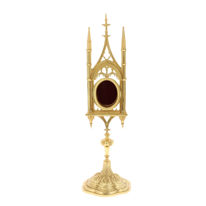 Reliquiario Gotico fuso ottone dorato 40 cm