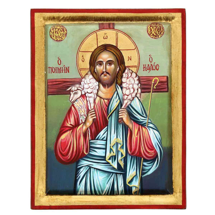 Icona greca dipinta a mano Buon Pastore 24x31 cm Icona greca dipinta a mano Buon Pastore 24x31 cm
