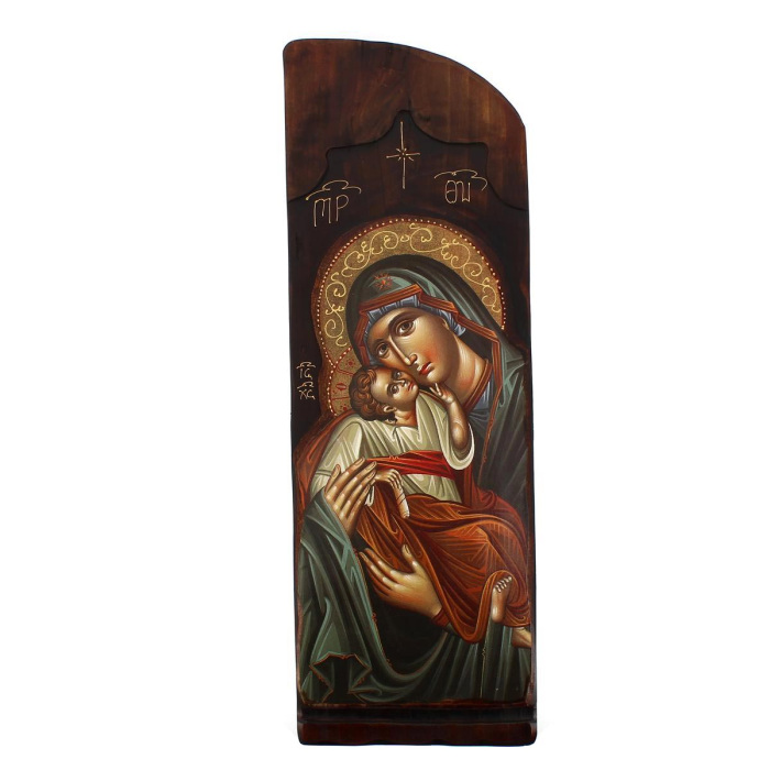 Shaped Greek icon Madonna with Child B 28x84 cm