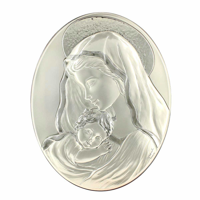Cuadro plata Virgen con el Niño20x25 cm