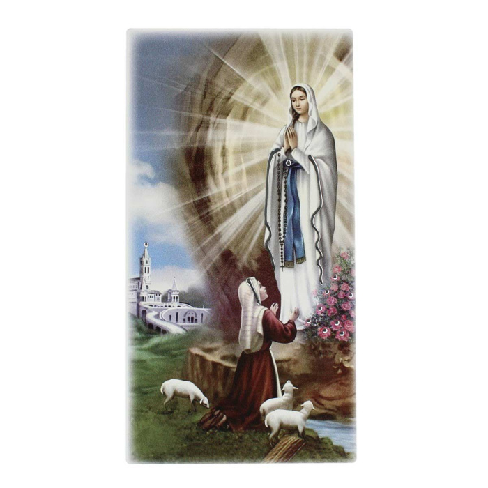Cuadro Aparición de Nuestra Señora de Lourdes con inserciones plateadas 9X18 cm