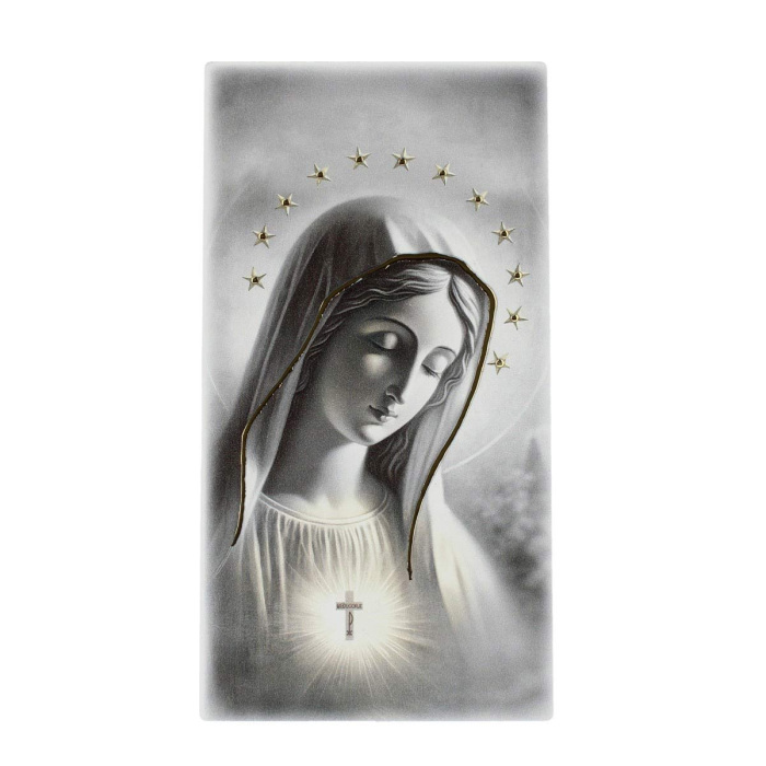 Quadretto Madonna di Medjugorje inserti dorati 9X18 cm