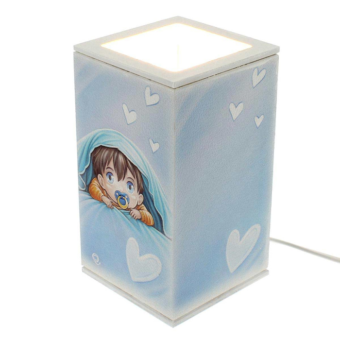 Lámpara eléctrica de madera Bebé con chupete celeste 19 cm Lámpara eléctrica de madera Bebé con chupete celeste 19 cm