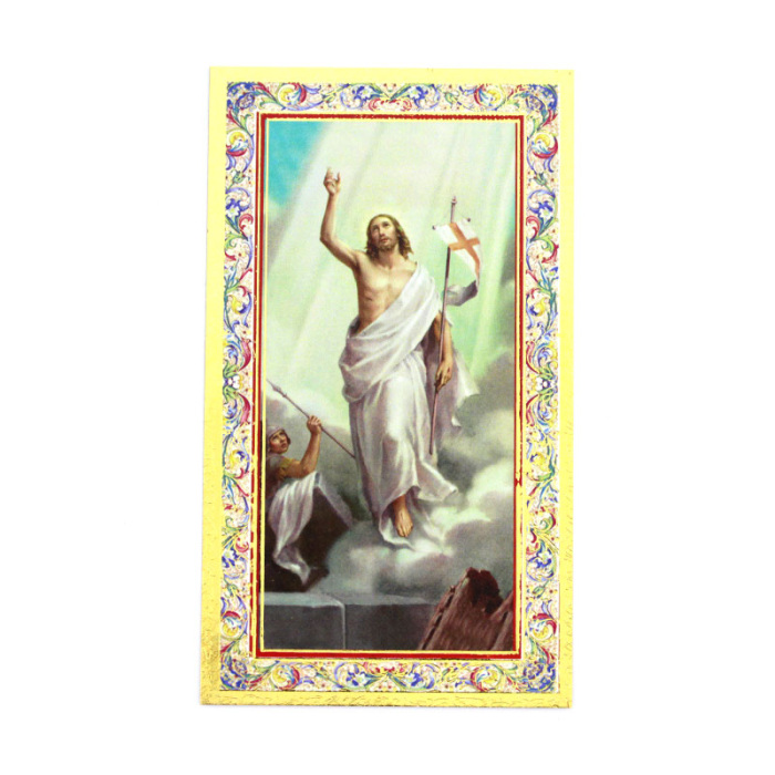 Imagen cartón Jesús Resucitado marco dorado 6x10.5 cm 50 unidades