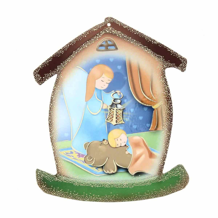 House with Guardian Angel and prayer pvc 10,5x12,5 cm