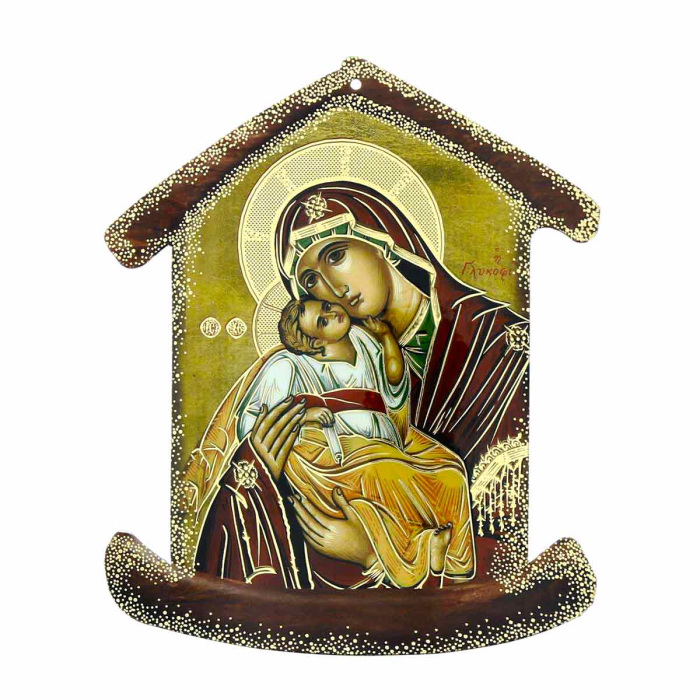 Casetta Madonna con Bambino e preghiera pvc 10,5x12,5 cm