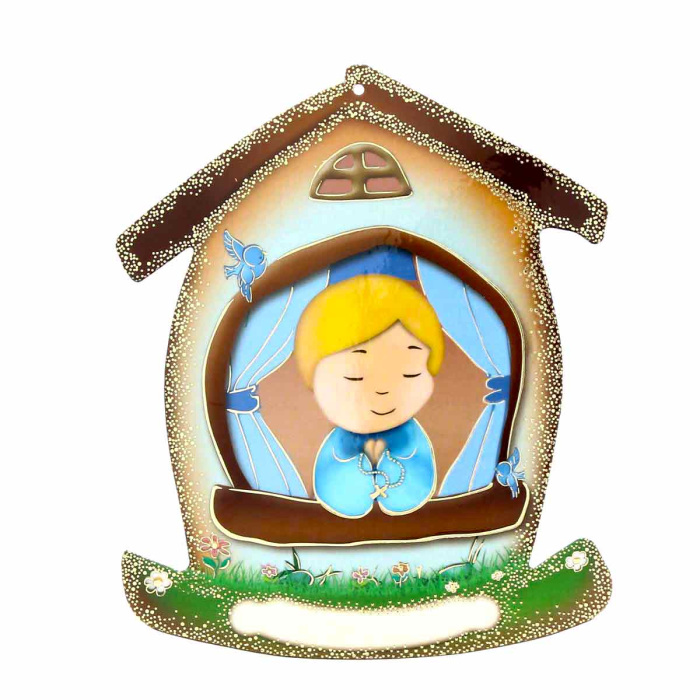 Casetta con Fanciullo e preghiera pvc 10,5x12,5 cm Casetta con Fanciullo e preghiera pvc 10,5x12,5 cm