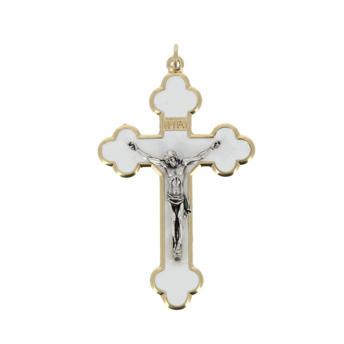 Crucifijo dorado esmalte blanco 5x8 cm