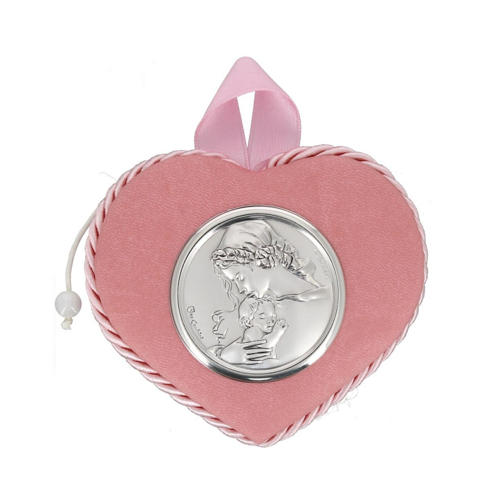 Medalla de cuna rosada Virgen con Niño con carillón 10x9 cm Cipolletti
