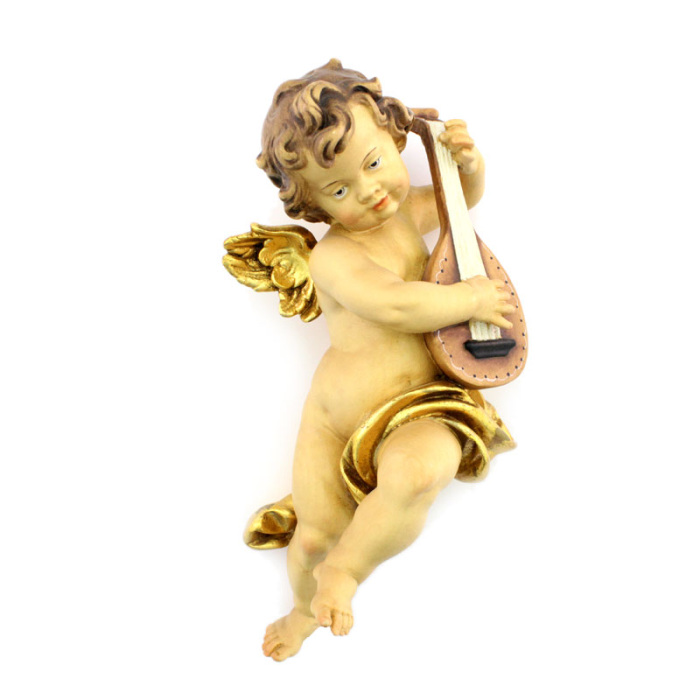 Ángel de madera pintada con mandolín 30 cm Ángel de madera pintada con mandolín 30 cm