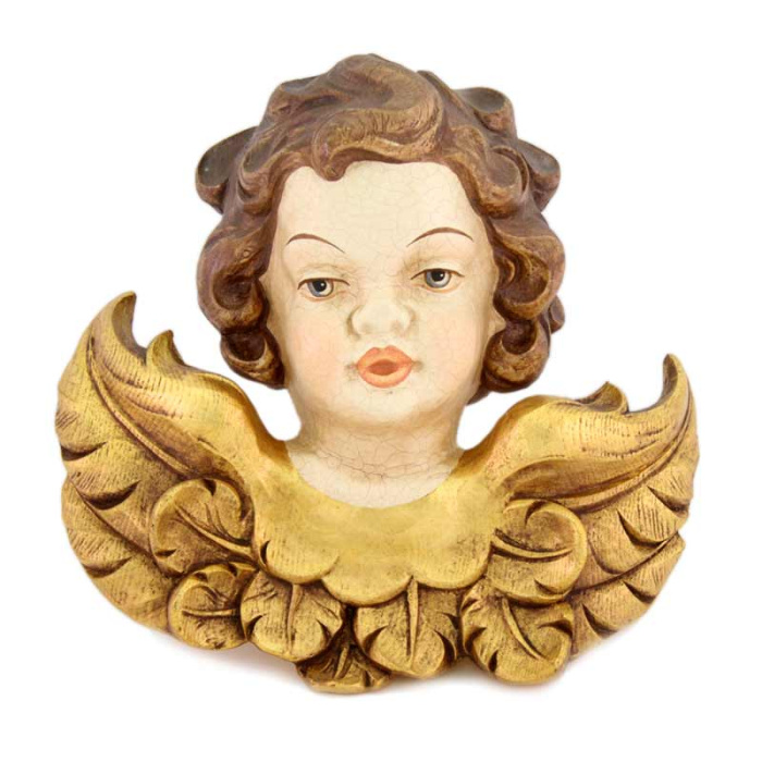 Cabeza de Ángel en madera pintada 25x25 cm