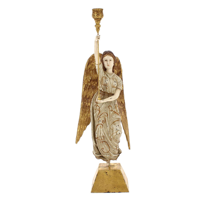 Angelo portacandela destro resina dipinta 40 cm Angelo portacandela destro resina dipinta 40 cm