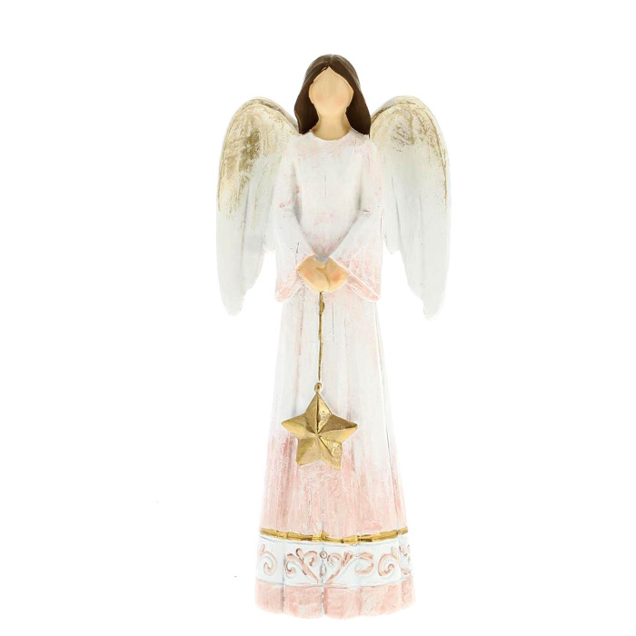 Ángel rosado con estrella de resina de colores 21 cm