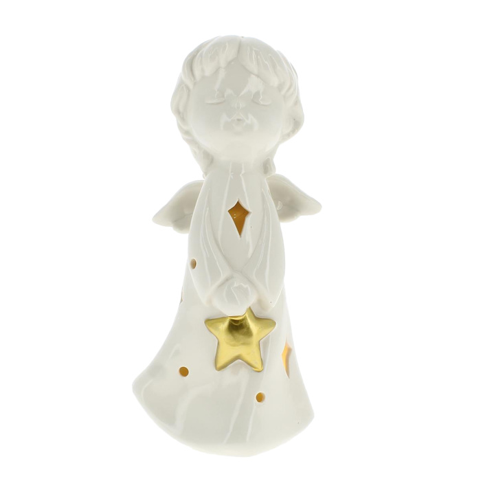 Ángel luminoso de porcelana con estrella 24 cm Ángel luminoso de porcelana con estrella 24 cm