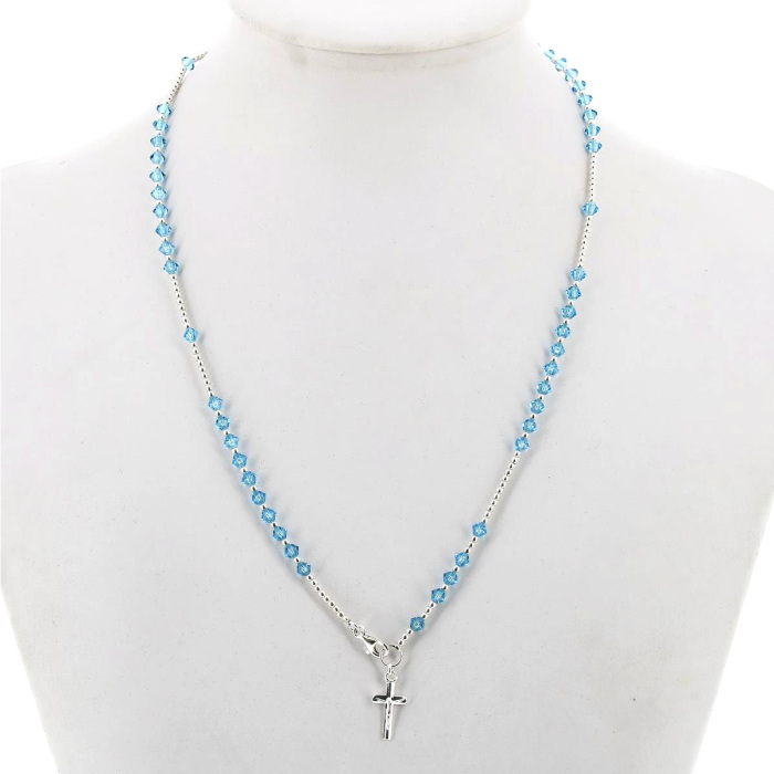 Rosario collar plata 800° swarovski celeste Cuenta 3 mm