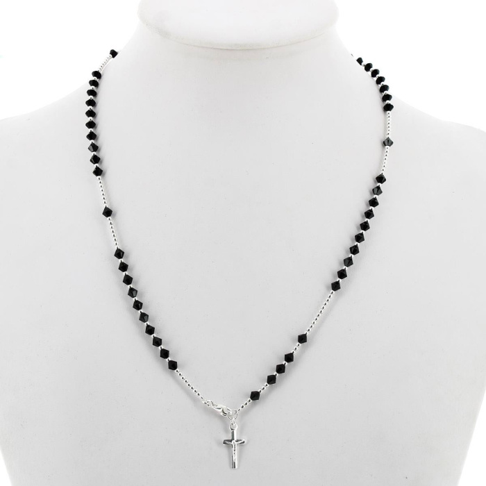 Rosario girocollo argento 800° swaroski nero Grano 3 mm