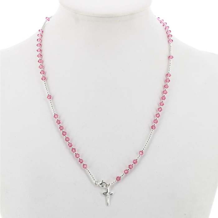 Rosary necklace 800° pink swaroski Bead 3 mm