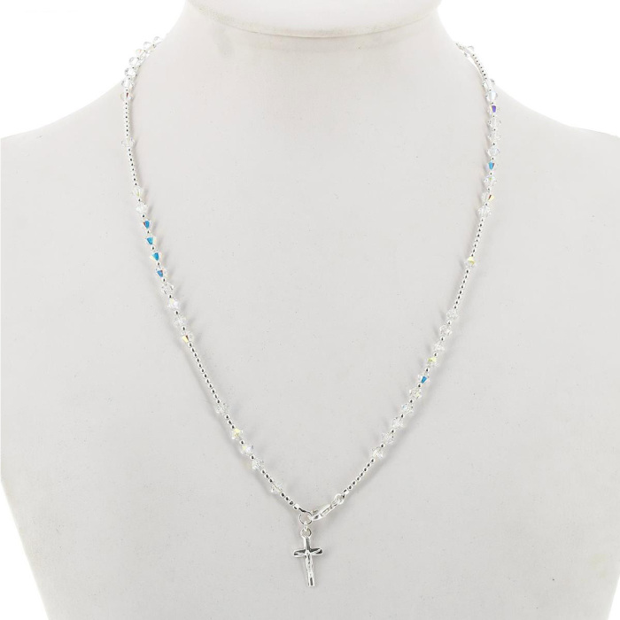 Rosary necklace 800° transparent swaroski Bead 3 mm