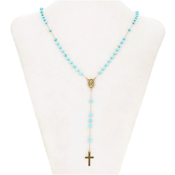 Rosary necklace turquoise glass beads 4 mm