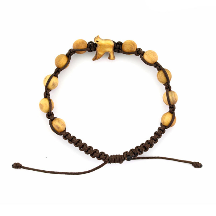 Rosario a bracciale legno e corda Cresima Grano 8 mm