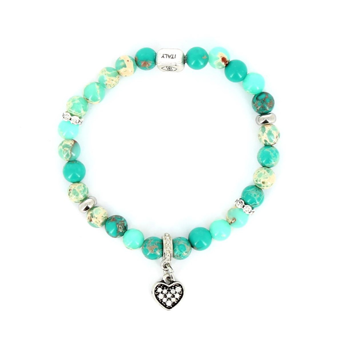 Pulsera elástica con cuentas de piedra dura verde matizado