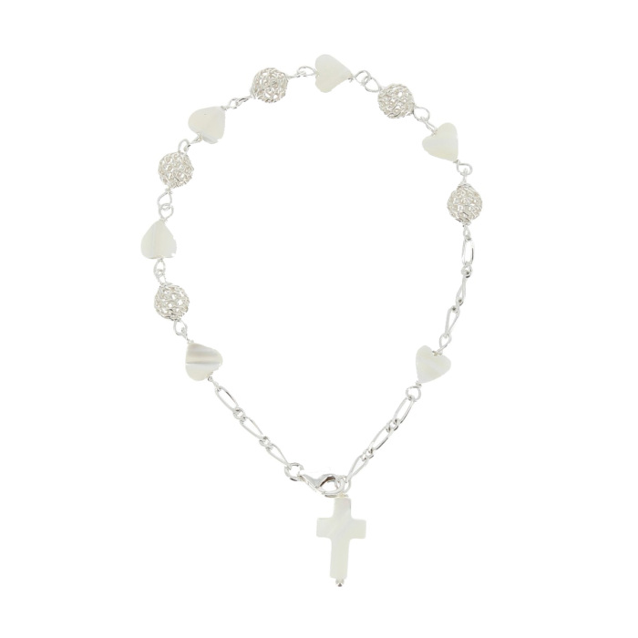 Pulsera rosario de nácar y plata Cuenta 6 mm