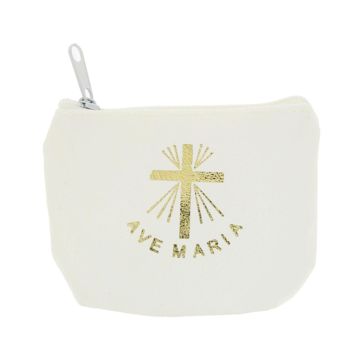 Portarosario bianco similpelle con zip 6x9 cm Portarosario bianco similpelle con zip 6x9 cm