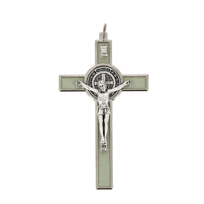 Croce San Benedetto smalto fosforescente 7x12 cm Croce San Benedetto smalto fosforescente 7x12 cm