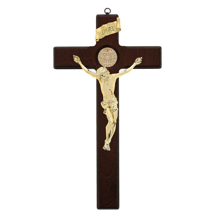 Cross of Saint Benedict in birch wood 26x47 cm