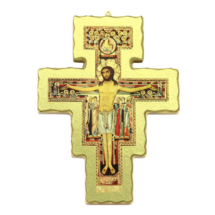 Saint Damien crucifix in gilded wood 17x22 cm