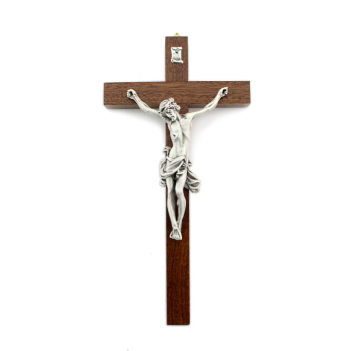 Crucifijo de madera con cuerpo de metal estilizado 10x20 cm Crucifijo de madera con cuerpo de metal estilizado 10x20 cm