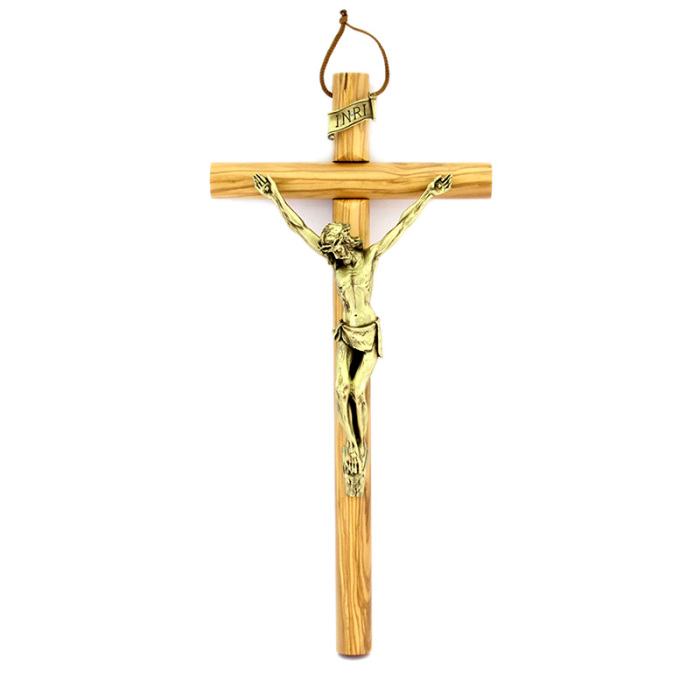 Olive wood crucifix with bronzed body 24x50 cm