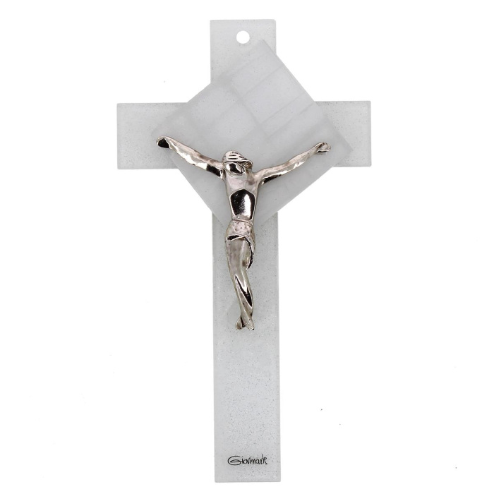 Croce vetro decorazione Chiaro di Luna 11,5x21 cm