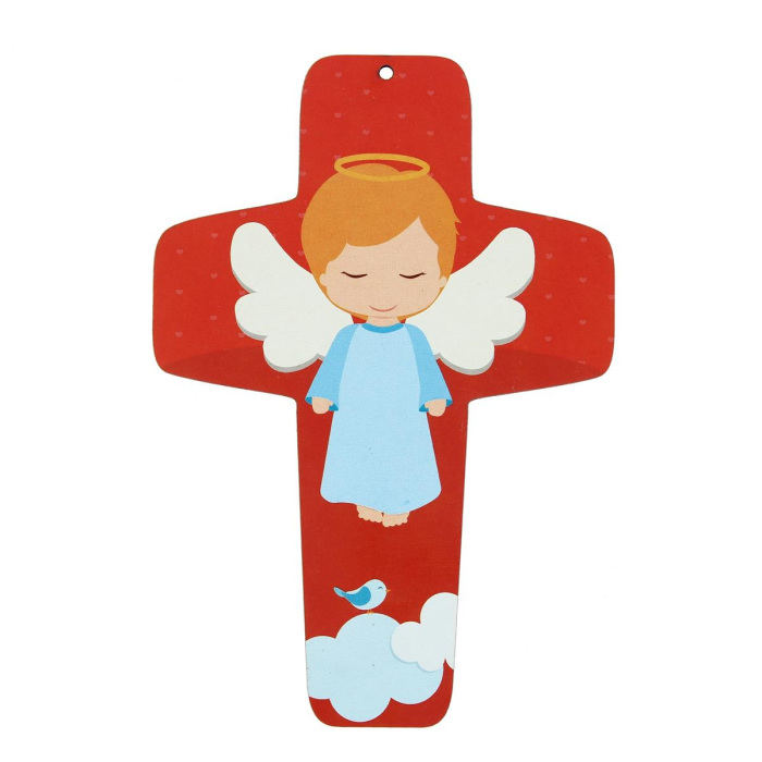 Croce con Angelo bimbi in mdf 9x13 cm