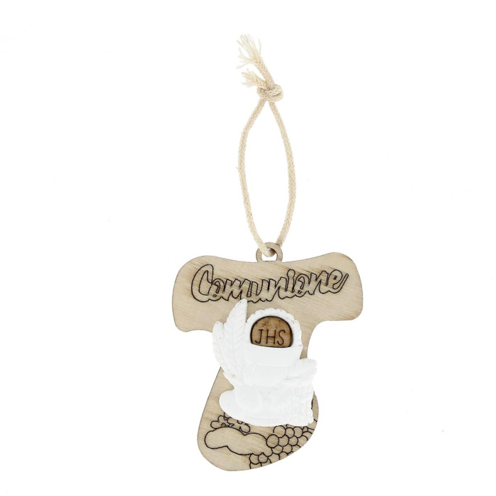 Appendino Tau in legno con calice Calice Comunione 6,3 cm Appendino Tau in legno con calice Calice Comunione 6,3 cm