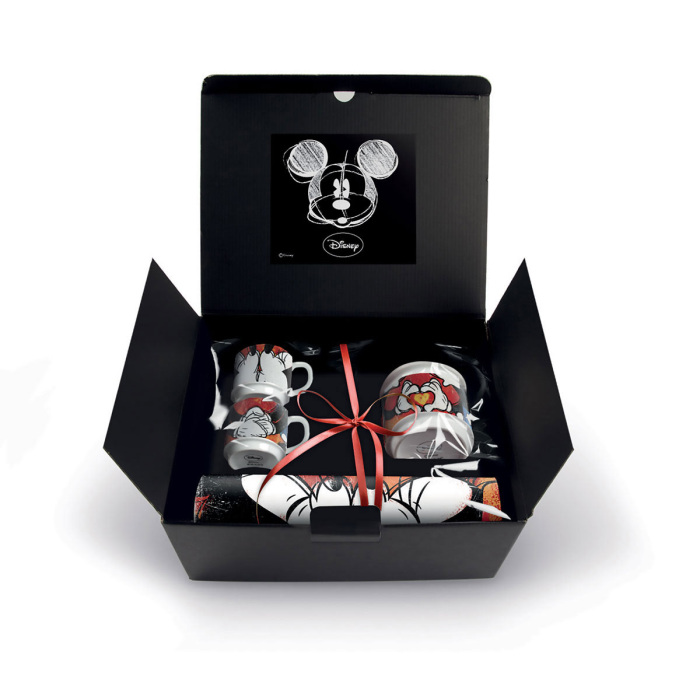 Juego de azucarero con 2 Tazas y mantel individual roja Mickey y Minnie Mouse Egan