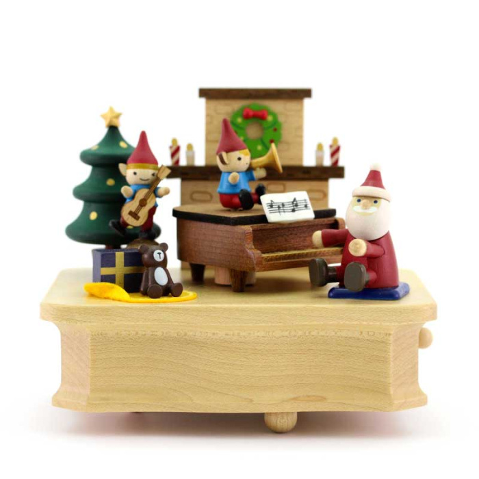 Carillon Santa pianista con folletti 13x11x10 cm Wooderful Life