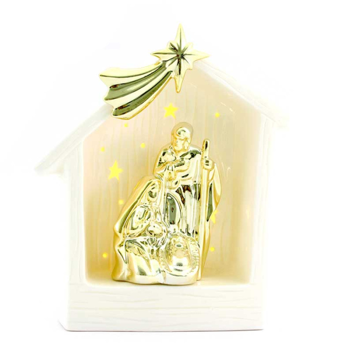 Nativity scene in bright white porcelain hut 22 cm Nativity scene in bright white porcelain hut 22 cm