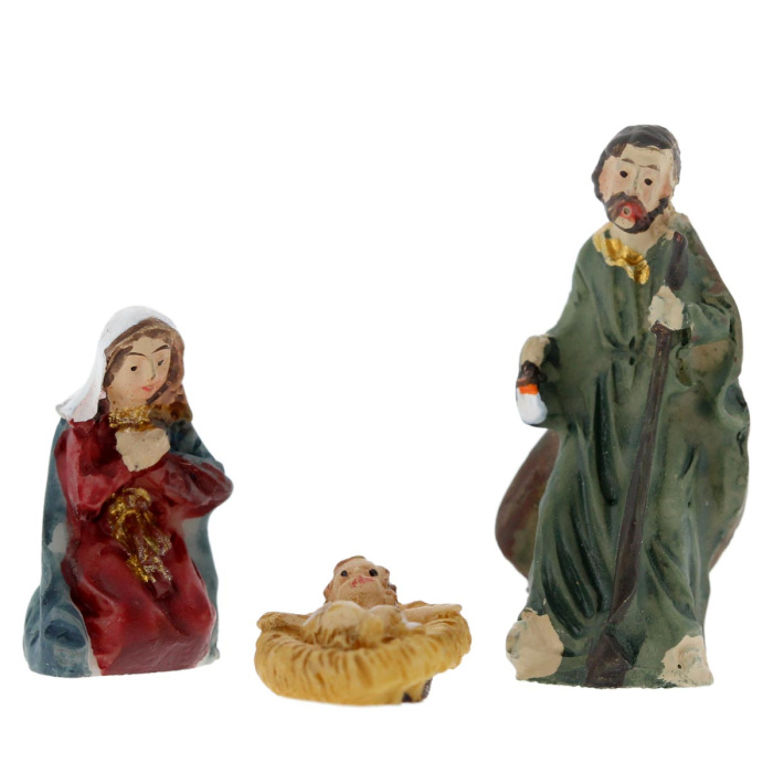 Mini nativity in colored resin 3 pieces 3.5 cm