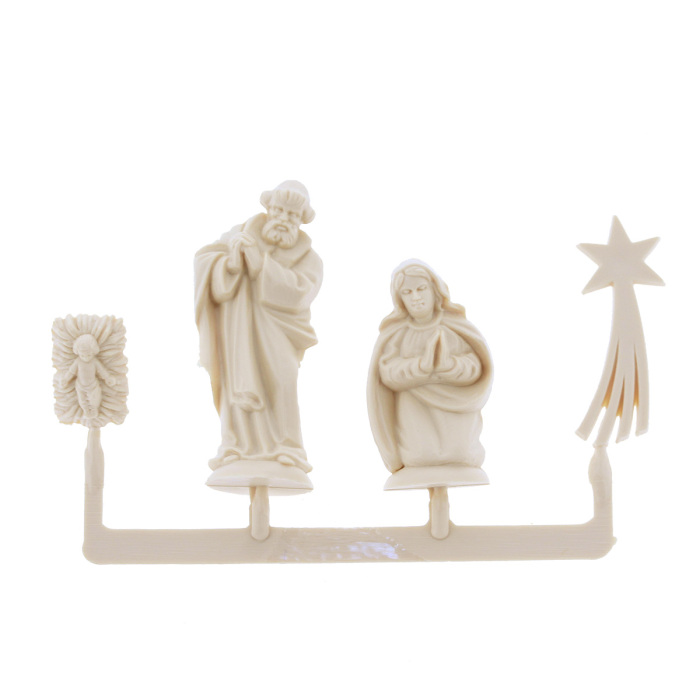 Natività in plastica color legno 4 pezzi 3 cm