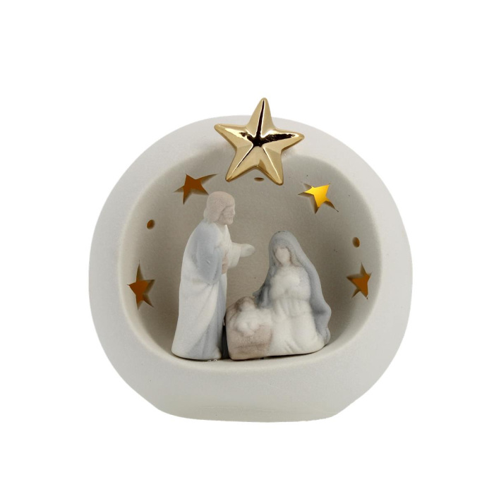 Grupo Belén con esfera luminosa de porcelana 12 cm Grupo Belén con esfera luminosa de porcelana 12 cm