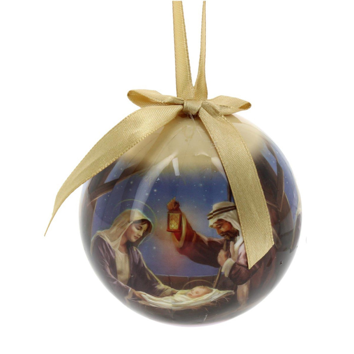 Bola de Navidad Belén con linterna 7,5 cm