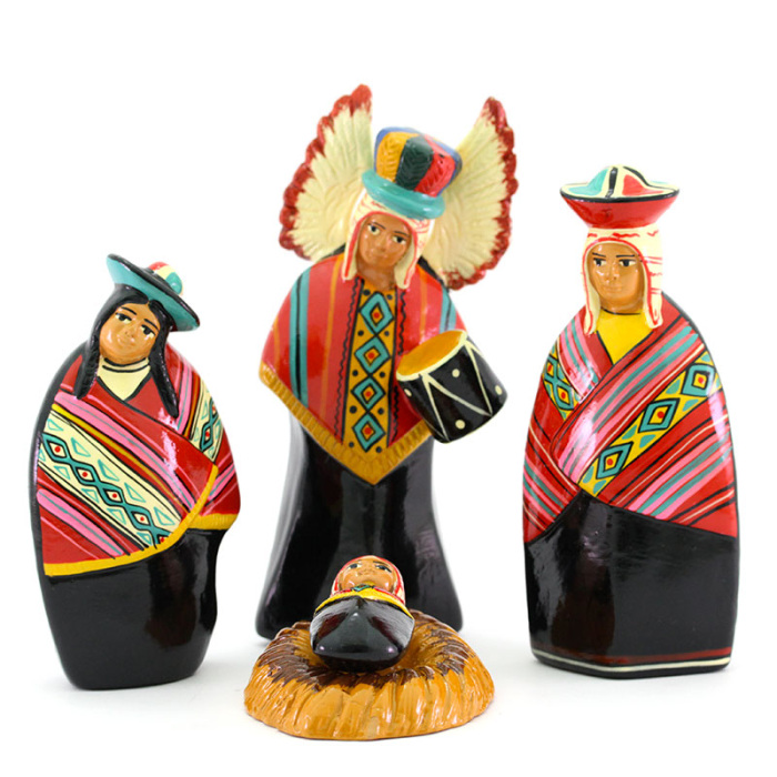 Presepe Cuzco in terracotta dipinta 17 cm 4 pezzi