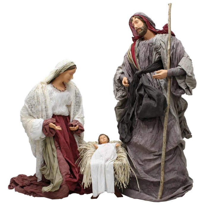 Natività in resina vestita con stoffa 150 cm 3 pezzi