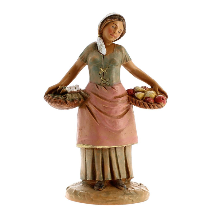 Donna con cesto frutta in resina 12 cm Presepe Fontanini