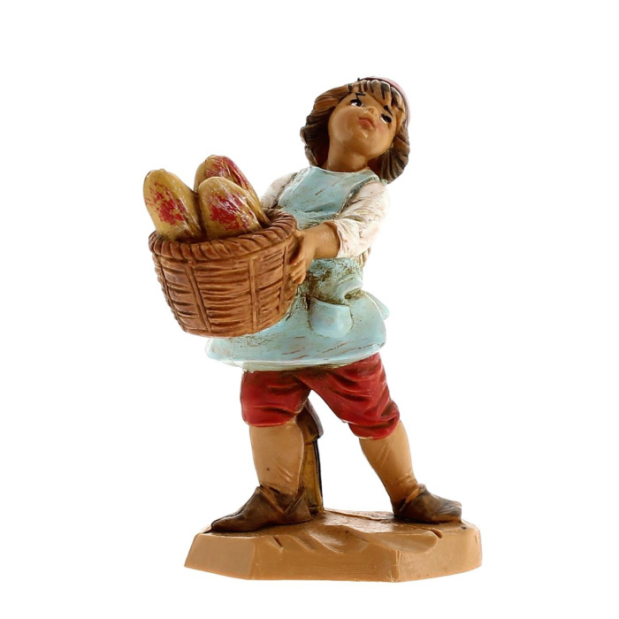 Niño con canasta de pan de resina 12 cm Fontanini