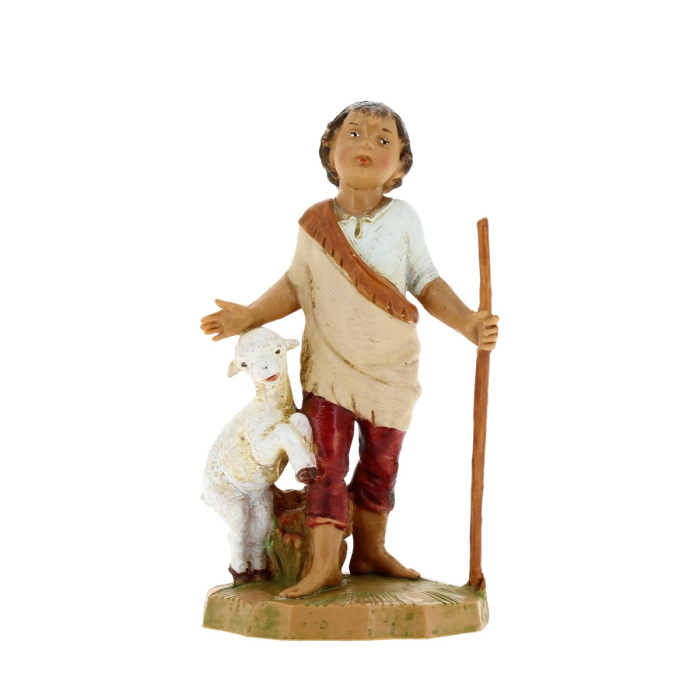 Bambino con bastone e pecora resina 12 cm Presepe Fontanini Bambino con bastone e pecora resina 12 cm Presepe Fontanini