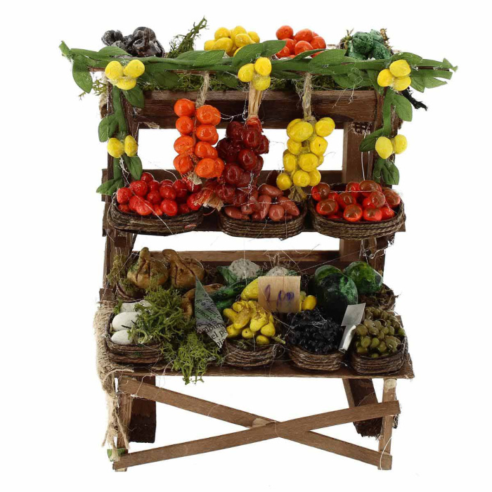 Wooden counter with fruits for the nativity scene 16x16x14 cm Wooden counter with fruits for the nativity scene 16x16x14 cm