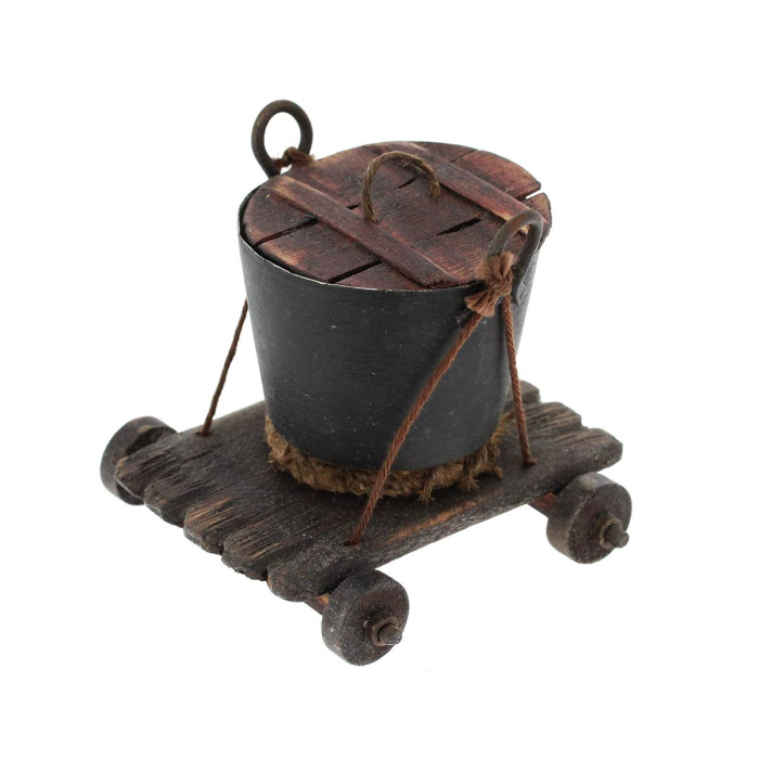Olla sobre carreta para belén 8x7x8 cm